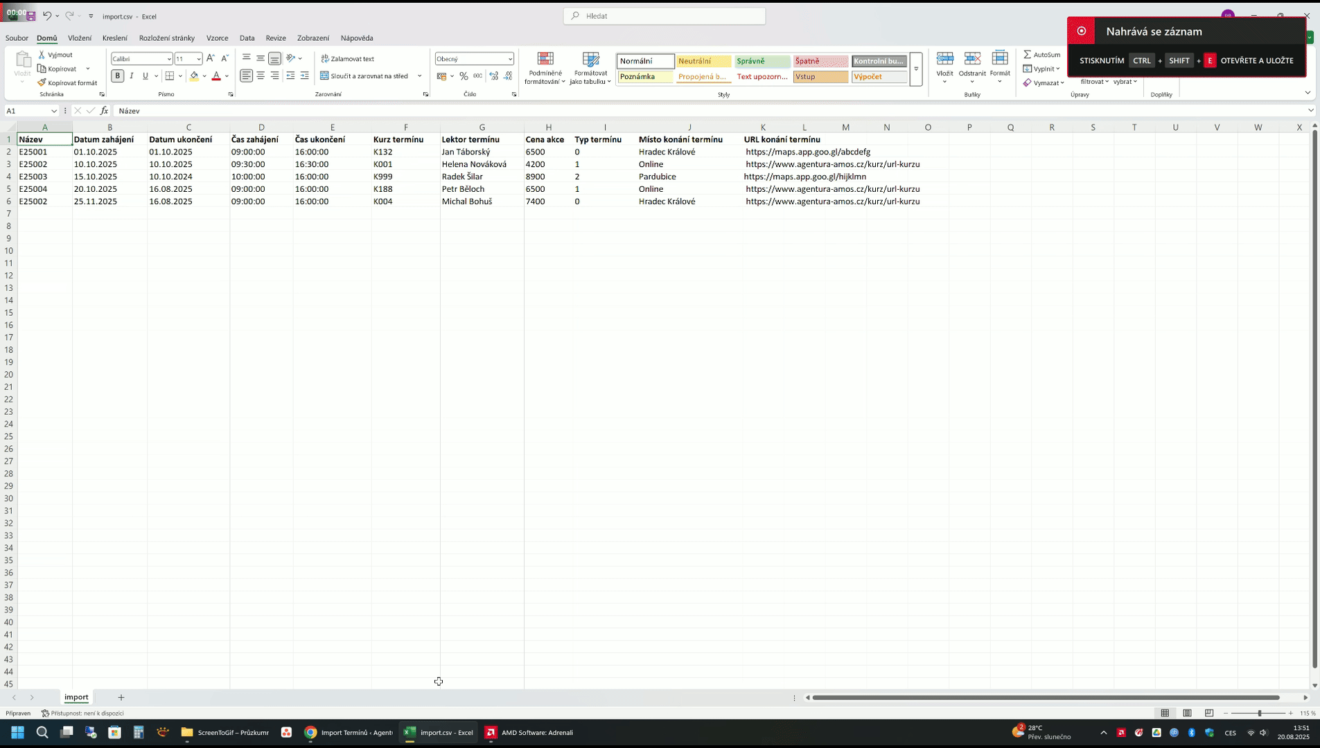 Návod na import termínů Návod na import termínů